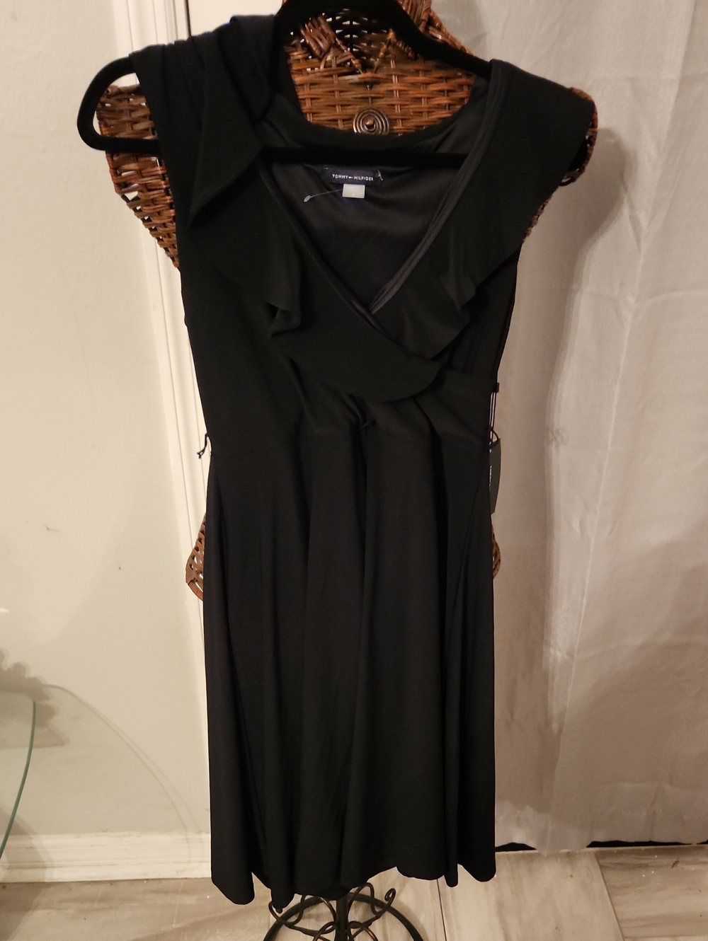 Tommy Hilfiger Black Ruffle-Front Midi Dress